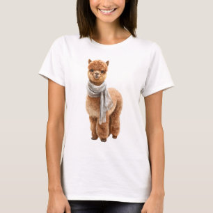 Cute Brown Alpaca Wearing a White Scarf T-Shirt