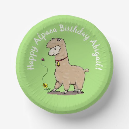 Cute brown alpaca with butterfly birthday cartoon paper bowls