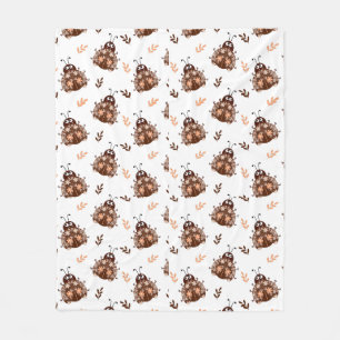 Cute Brown and Beige Ladybug and Flower Pattern Fleece Blanket