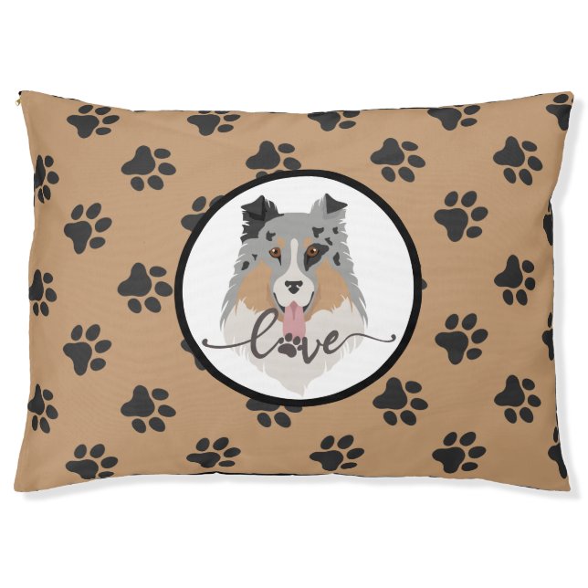 Cute brown and gray paw print modern  pet bed (Front)