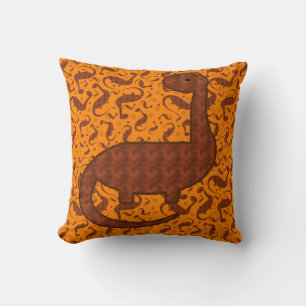 Cute Brown and Orange Dinosaur Pillow