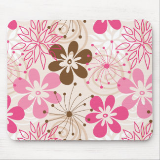 Cute brown and pink abstract spring flowers mouse pad