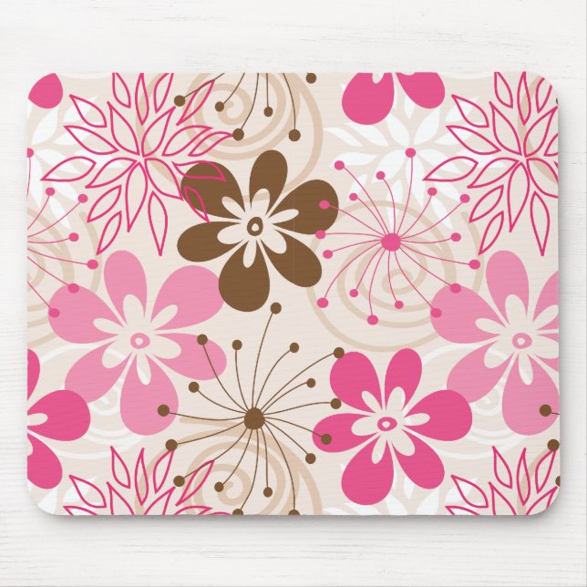 Cute brown and pink abstract spring flowers mouse pad (Front)