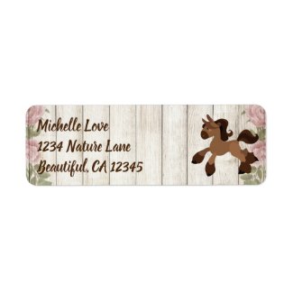 Cute Brown and Roses on Wood Horse Address Label