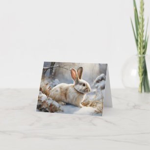 Cute Brown and White Bunny Rabbit in Snow Blank Card
