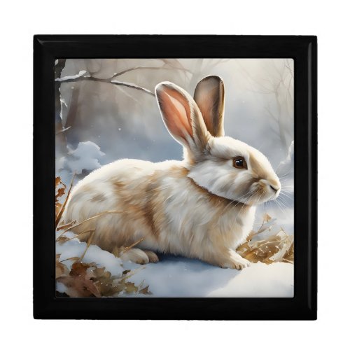 Cute Brown and White Bunny Rabbit in the Snow  Gift Box