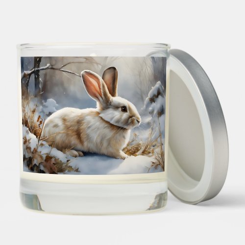 Cute Brown and White Bunny Rabbit in the Snow  Scented Candle
