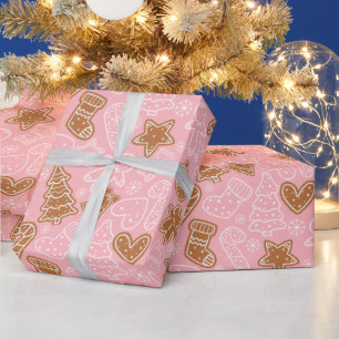 Cute Brown and White Cookie Pink Christmas Wrapping Paper