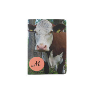 Cute Brown and White Cows Monogram Passport Holder