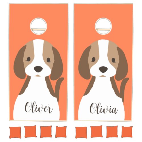 Cute brown and white dog portrait cornhole set