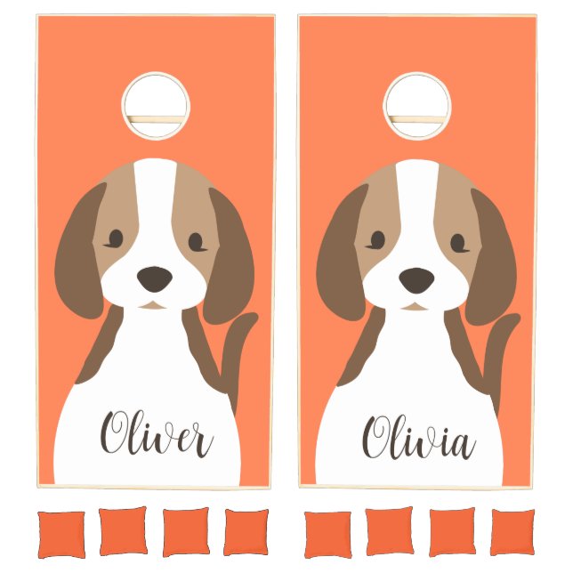 Cute brown and white dog portrait cornhole set (Set)