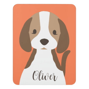 Cute brown and white dog portrait door sign