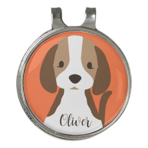Cute brown and white dog portrait golf hat clip