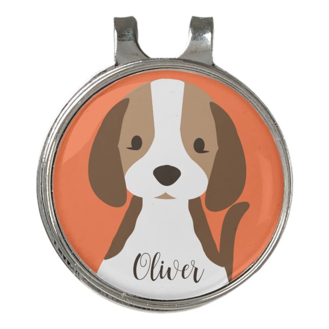 Cute brown and white dog portrait golf hat clip (Front)