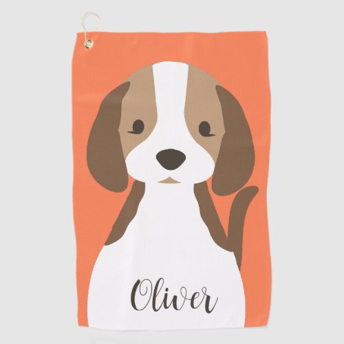 Cute brown and white dog portrait golf towel