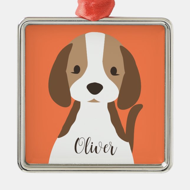 Cute brown and white dog portrait metal ornament (Front)
