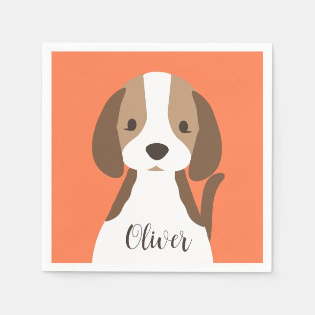 Cute brown and white dog portrait napkins (Front)