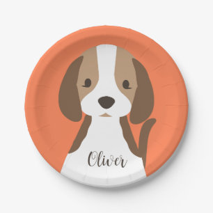Cute brown and white dog portrait paper plates