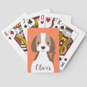 Cute brown and white dog portrait poker cards