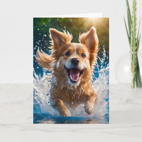 Cute Brown and White Dog Splashing in the Water  Card