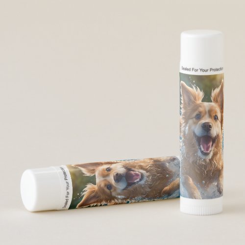 Cute Brown and White Dog Splashing in the Water  Lip Balm