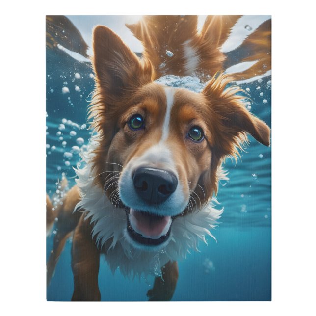 Cute Brown and White Dog Underwater  Faux Canvas Print (Front)