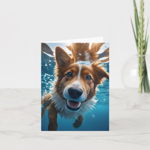 Cute Brown and White Dog Underwater Swimming Blank Card