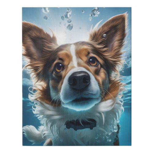 Cute Brown and White Dog Underwater Swimming  Faux Canvas Print
