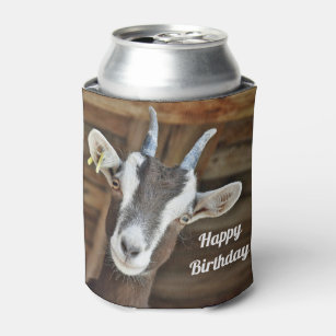 Cute Brown and White Goat Photo Birthday Can Cooler