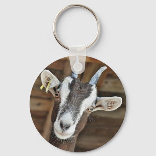 Cute Brown and White Goat Photo Keychain