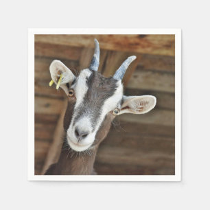Cute Brown and White Goat Photo Napkins