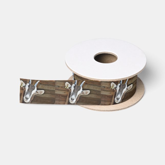 Cute Brown and White Goat Photo Satin Ribbon (Spool)