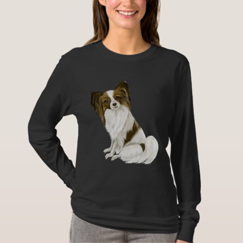 Cute Brown And White Papillon Dog Design T_Shirt