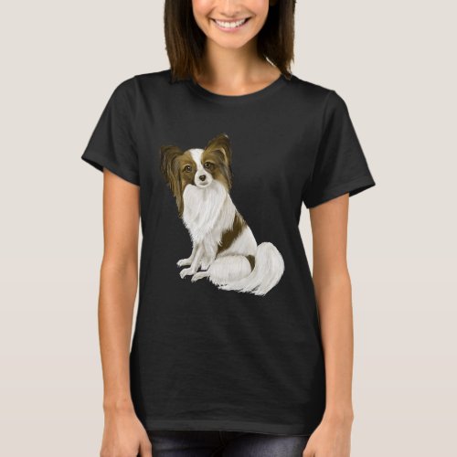 Cute Brown And White Papillon Dog Design T_Shirt