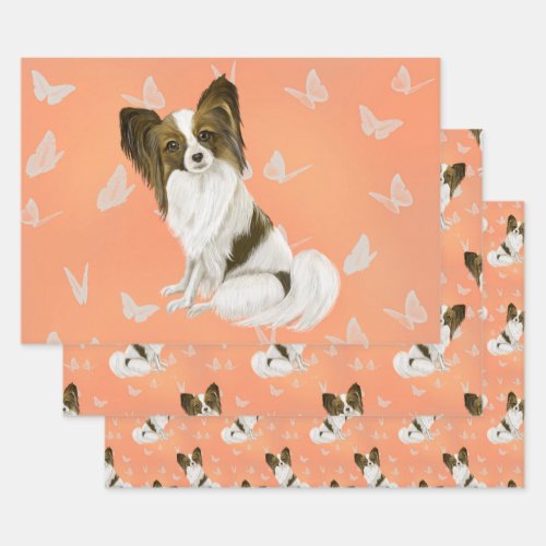 Cute Brown and white papillon dog Wrapping Paper Sheets