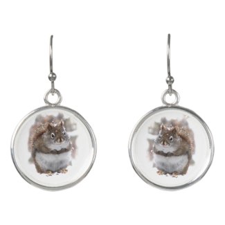 Cute Brown and White Squirrel Animal Drop Earrings