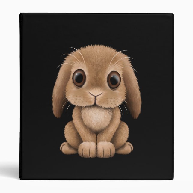 Cute Brown Baby Bunny Rabbit on Black Binder (Front)