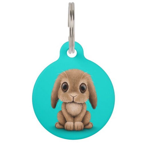 Cute Brown Baby Bunny Rabbit on Blue Pet ID Tag