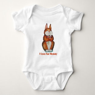 Cute brown baby Bunny rabbit with pretty flowers Baby Bodysuit
