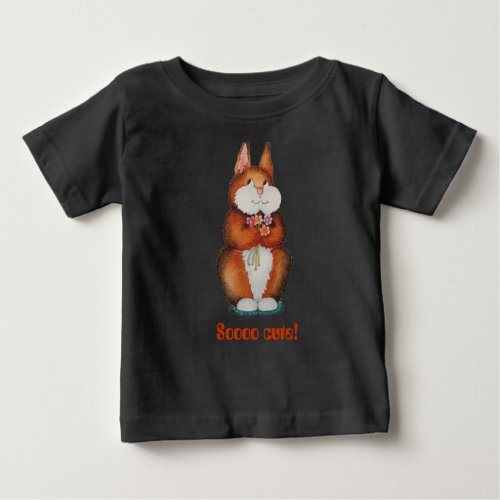 Cute brown baby Bunny rabbit with pretty flowers Baby T_Shirt