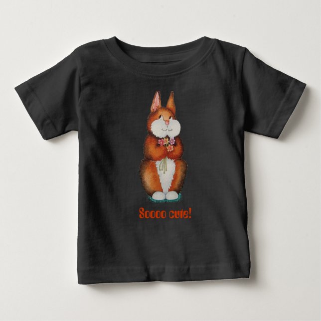 Cute brown baby Bunny rabbit with pretty flowers Baby T-Shirt (Front)