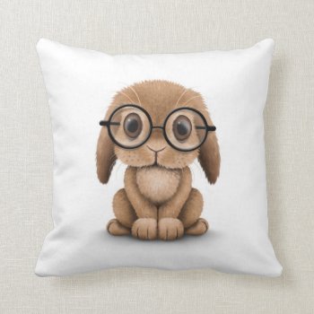 Cute Brown Baby Bunny Wearing Glasses On White Throw Pillow by crazycreatures at Zazzle