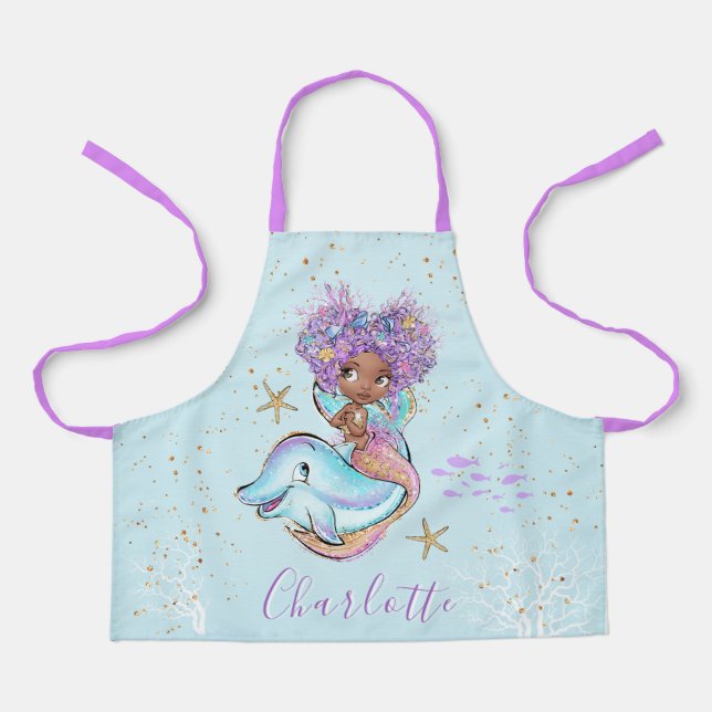Cute Brown Baby Mermaid All-Over Print Apron (Front)