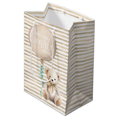 Cute Brown Balloon  Teddy Bear Watercolor Medium Gift Bag