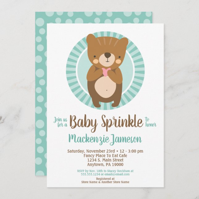 Cute Brown Bear Baby Sprinkle Invitation Neutral (Front/Back)