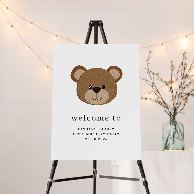 Cute Brown Bear Birthday Welcome Sign (In Situ (Stand))