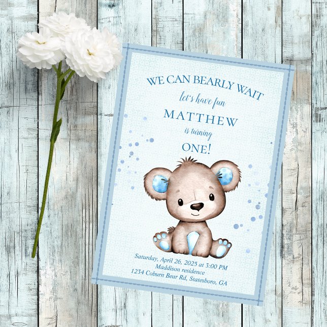 Cute Brown Bear Blanket For Boy 1st Birthday Invitation (Creator Uploaded)