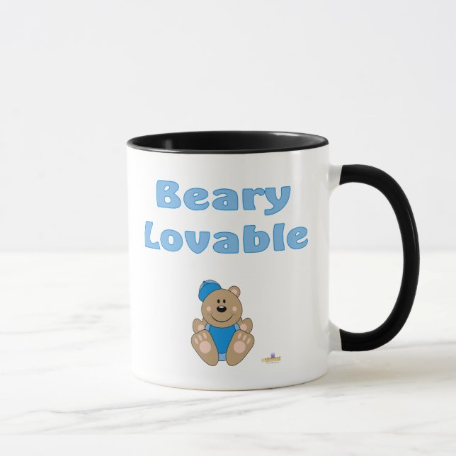 Cute Brown Bear Blue Baseball Cap Beary Lovable Mug (Right)