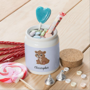 Cute brown bear blue candy jar