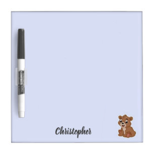 Cute brown bear blue dry erase board